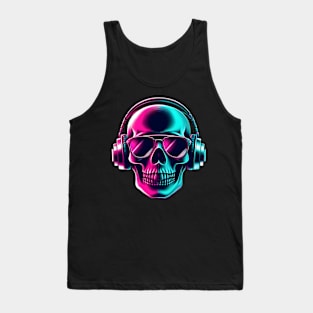 Skull head with a pair of headphones and sunglasses Tank Top